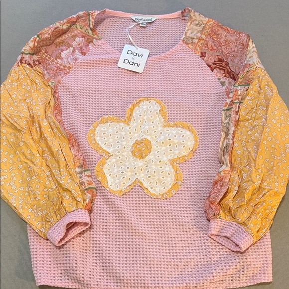 DAVI & DANI Tops - DAVI & DANI Pink and Yellow Floral Top